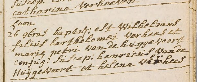 Doopinschrijving Wilhelmus Verhees, 26-11-1757