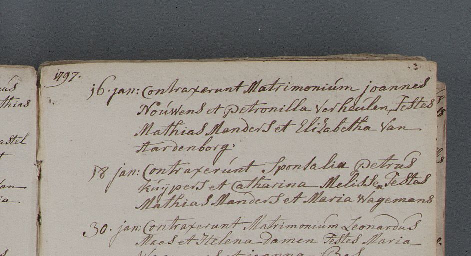 Huwelijk Joannes Nouwens - Petronilla Verheulen 16-01-1797